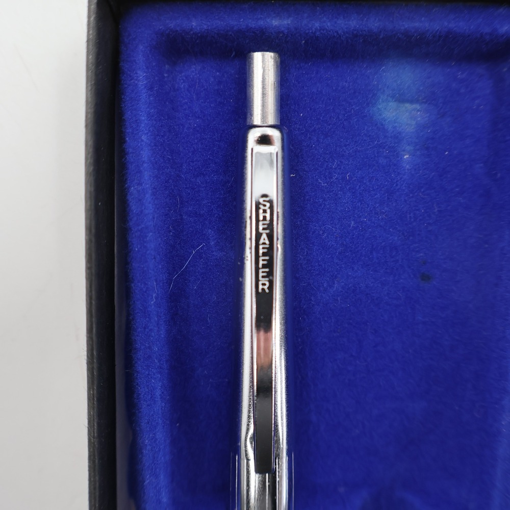 Sheaffer Ballpoint Pen Blue Chrome Vintage Push Button USA Made Case